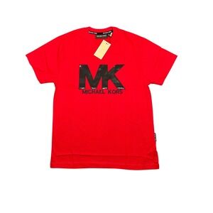 Michael Kors Mens Red Sequin MK Logo Graphic T-Shirt CU2510TFV4 NEW‎